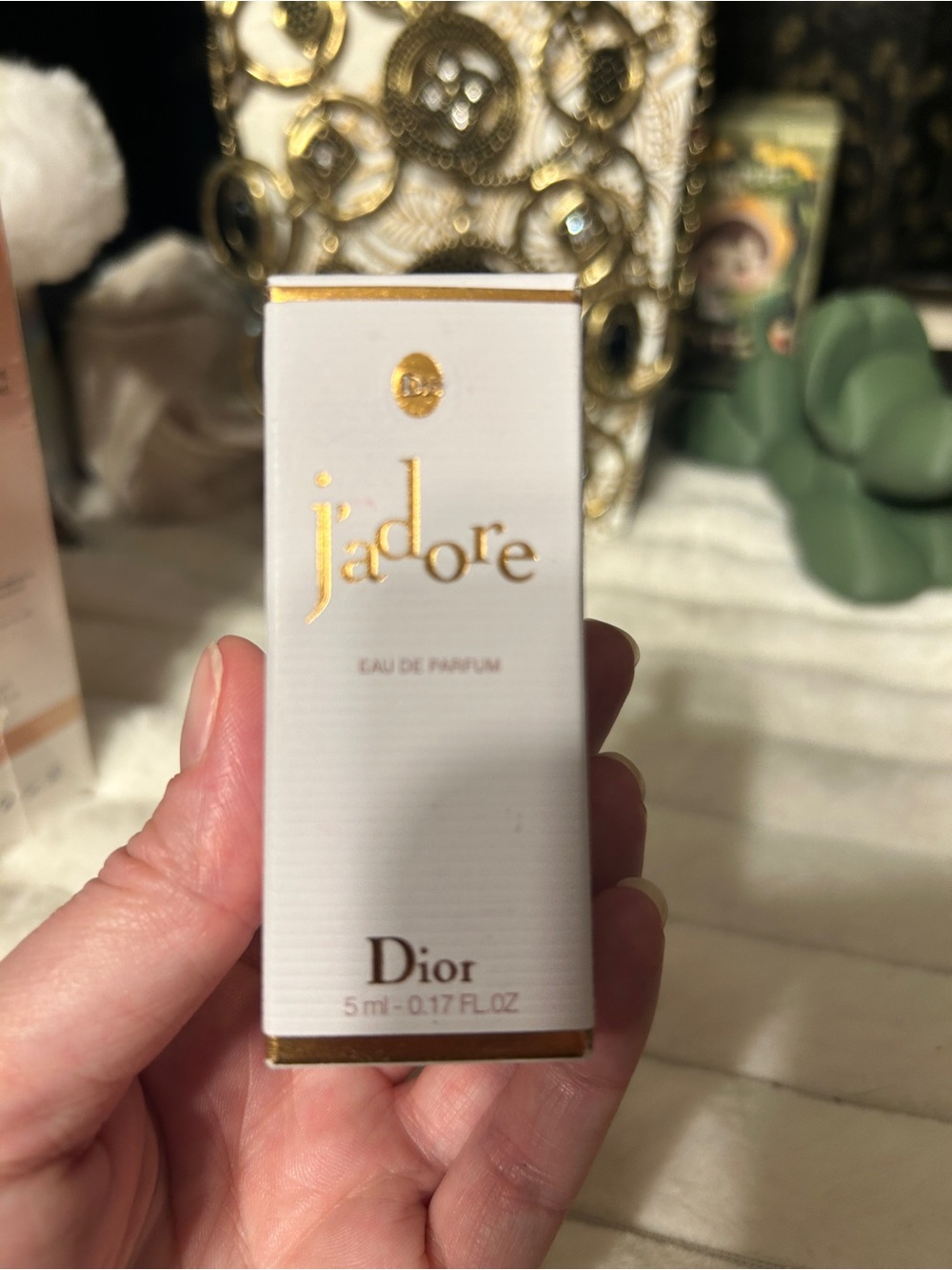 Dior Mini Perfume Box in White and Gold Accents